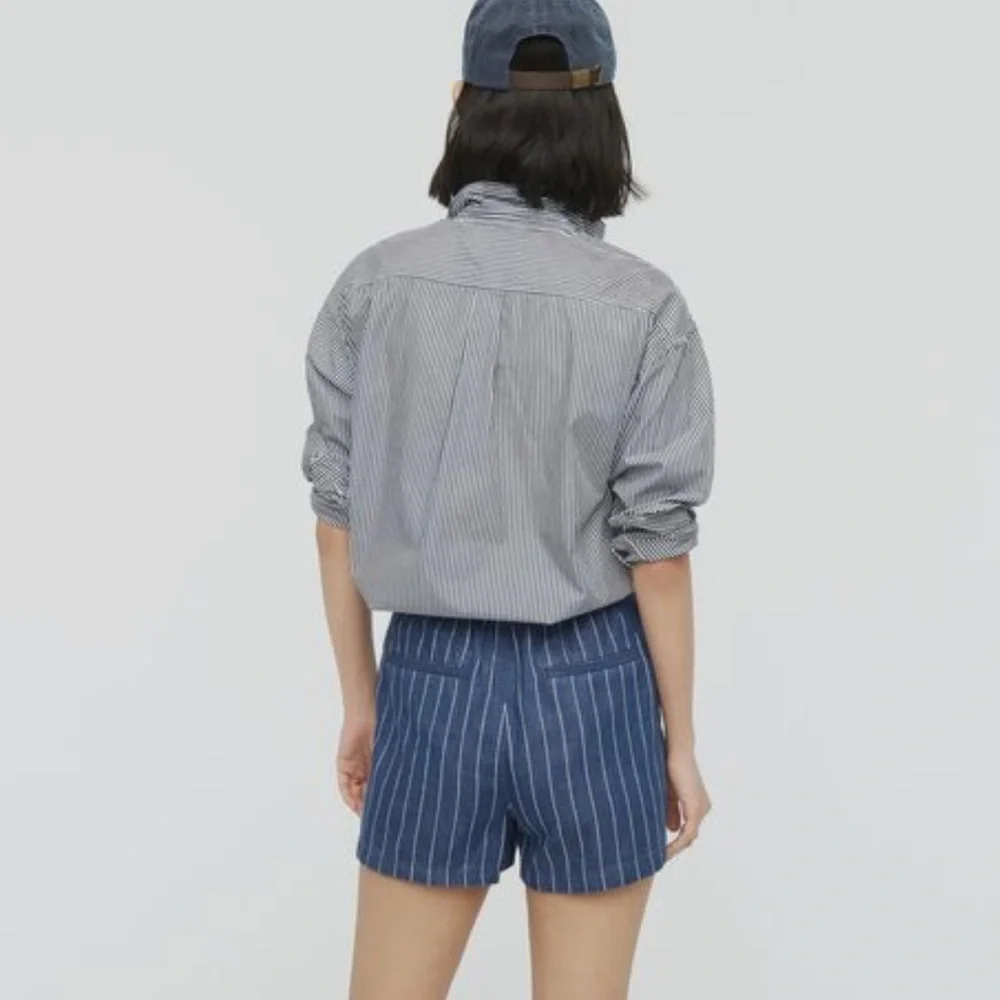 J. Crew Women's 3" Seaside Pull-on Shorts Indigo Stripe Sz Large Coastal Preppy - Picture 3 of 11